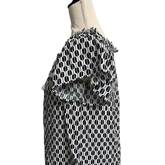 Kate Spade Off Shoulder Tassel Top Black White Abstract Print XXS Rayon - Picture 11 of 16